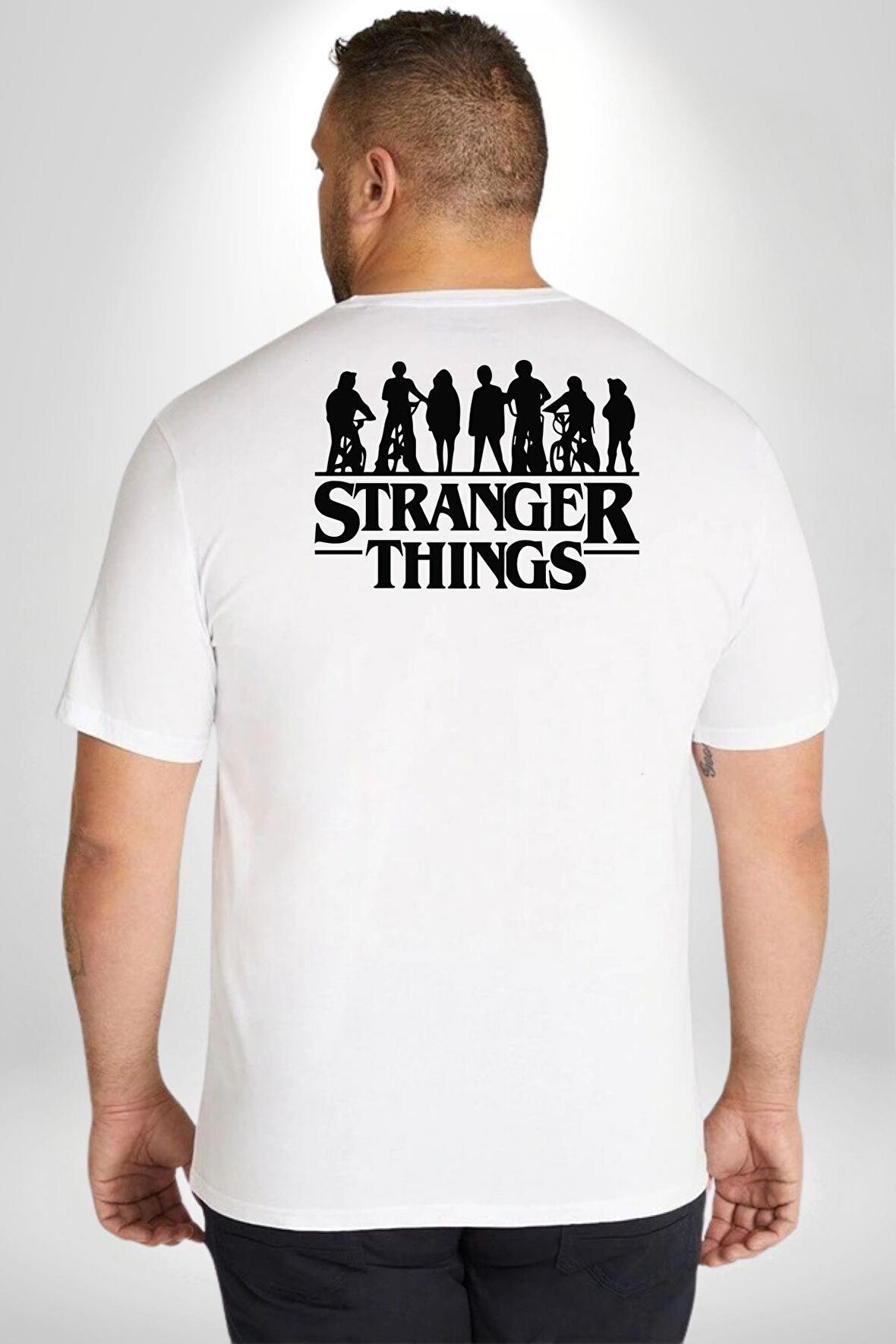 Stranger Things Büyük Beden Beyaz Tişört Kadın Erkek Ünisex Sırt Baskılı