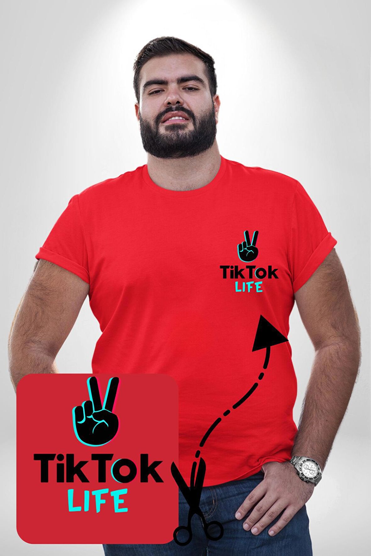 TikTok Life Kırmızı Büyük Beden Kadın Basic Minimal Baskılı Tişört