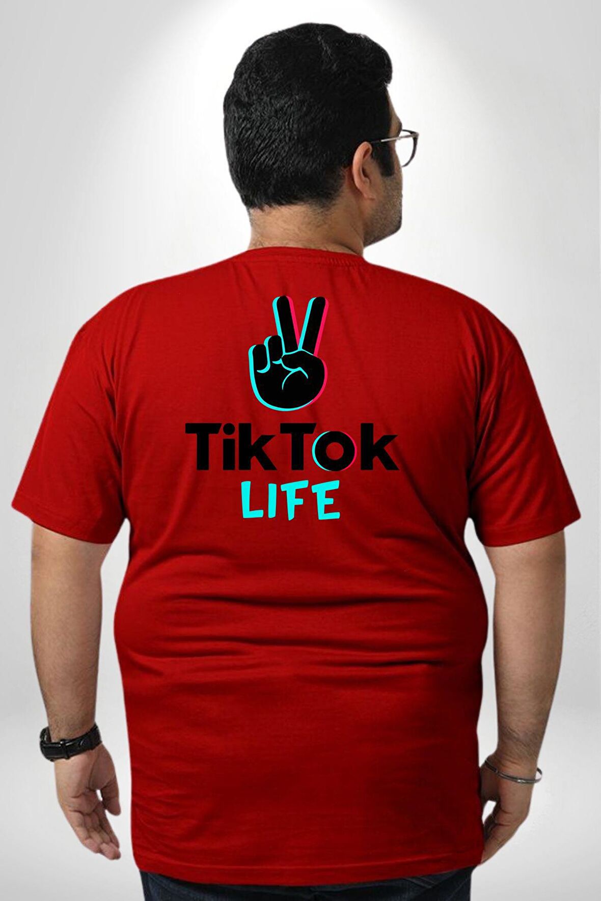 TikTok Life Büyük Beden Kırmızı Tişört Kadın Erkek Ünisex Sırt Baskılı