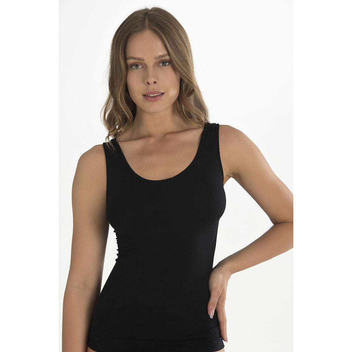 MARSiLYAN- Geniş Askılı Siyah Ribana Atlet