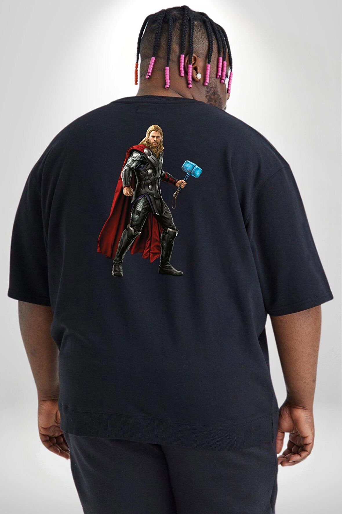 Thor Büyük Beden Siyah Tişört Kadın Erkek Ünisex Sırt Baskılı