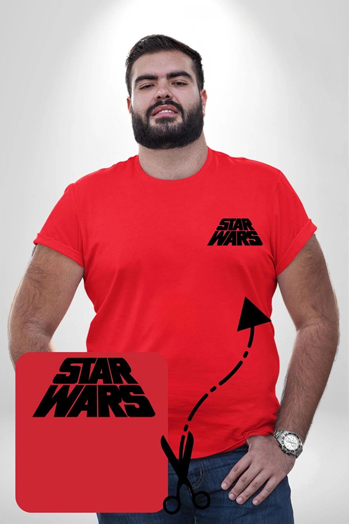 Star Wars Kırmızı Büyük Beden Kadın Basic Minimal Baskılı Tişört