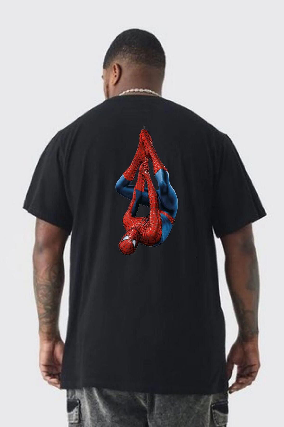 Spider Man Büyük Beden Siyah Tişört Kadın Erkek Ünisex Sırt Baskılı