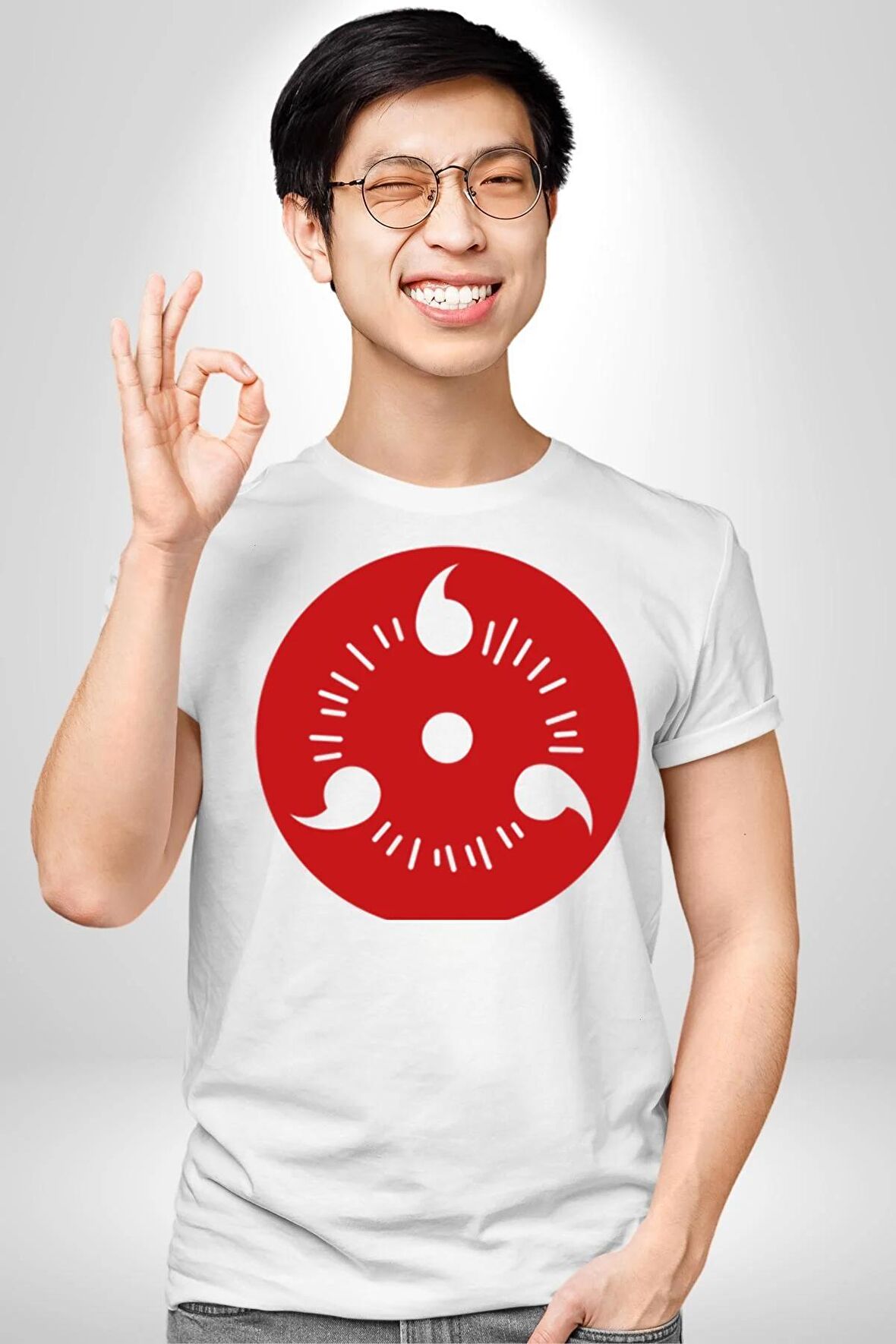 Naruto Shippuden Sasuke  Sharingan Kadın Erkek Unisex Beyaz Organik Baskılı T-Shirt Penye Yüksek Kalite
