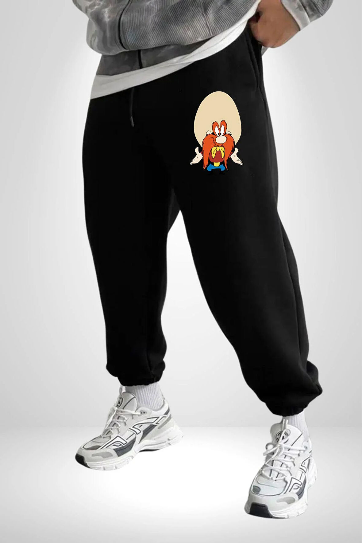 Looney Tunes Küfürbaz Haydo 3 İplik Erkek Baskılı Siyah Eşofman Altı