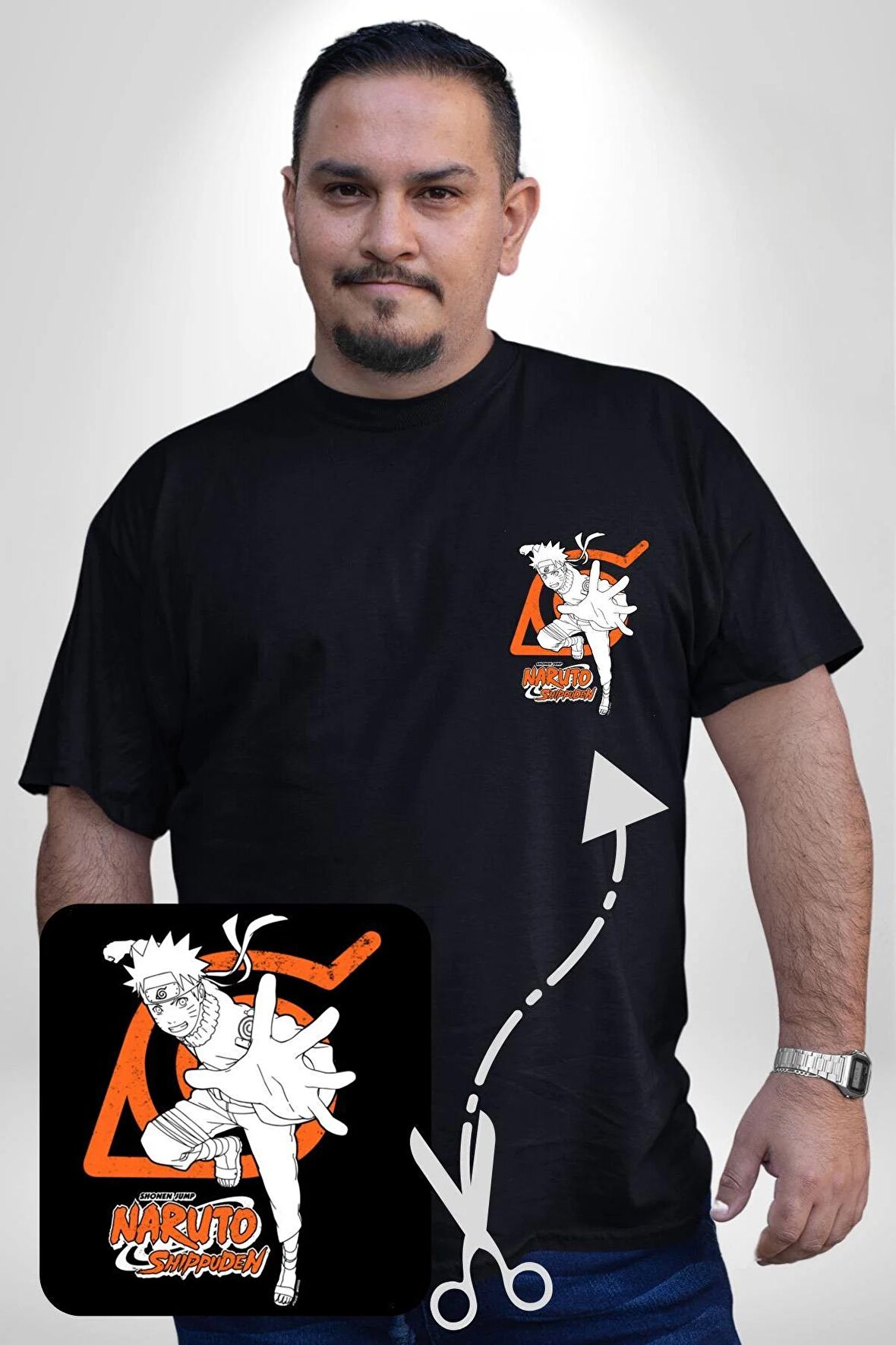 Naruto Shippuden Gizli İşareti Siyah Büyük Beden Kadın Basic Minimal Baskılı Tişört