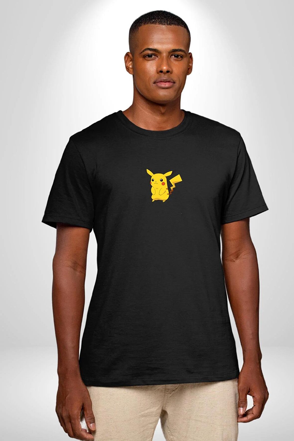 Pokemon Siyah Oversize Kadın Erkek Ön Orta Minimal Baskılı Tişört