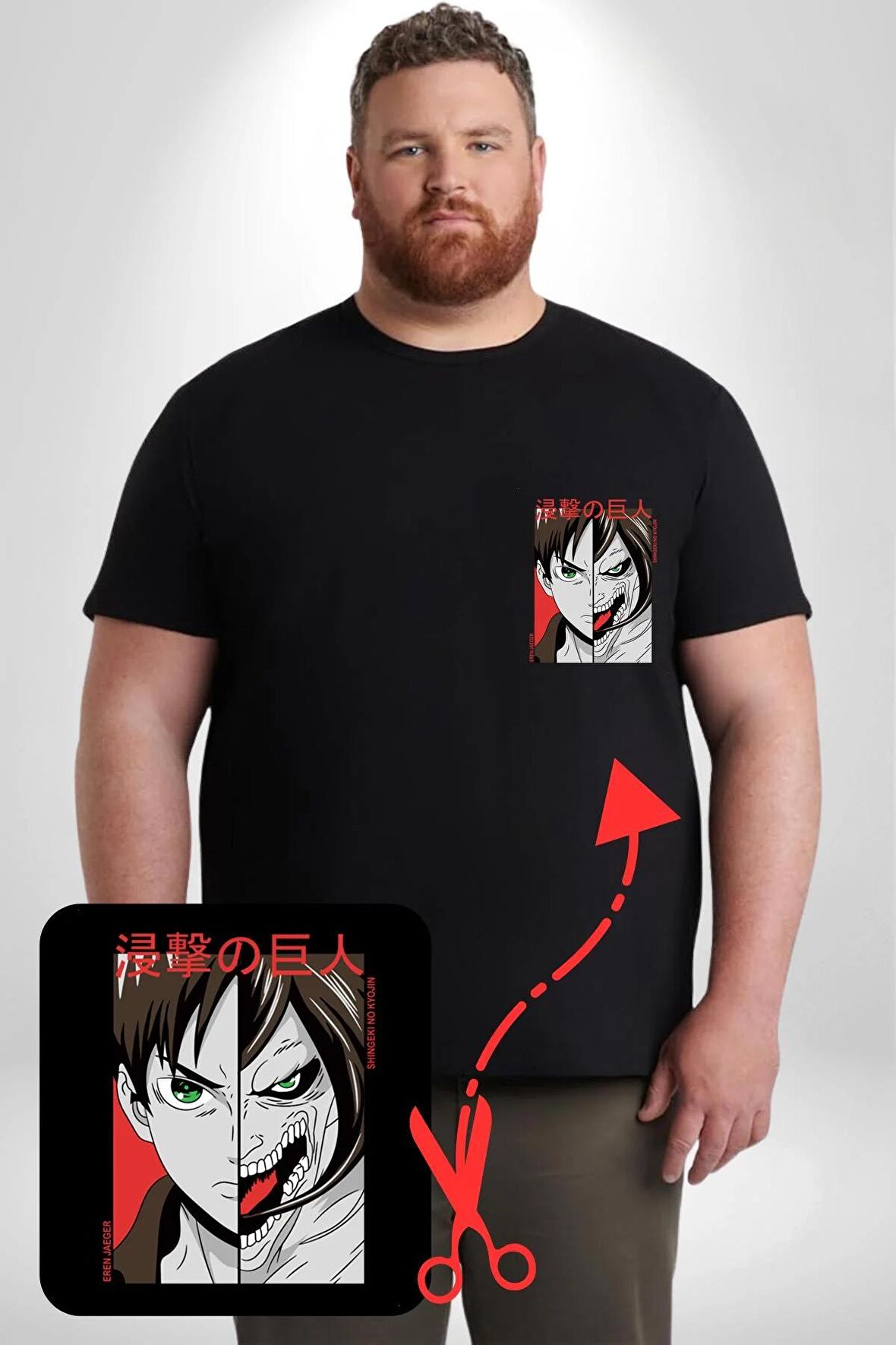 Anime Titan Saldırısı  Siyah Büyük Beden Kadın Basic Minimal Baskılı Tişört