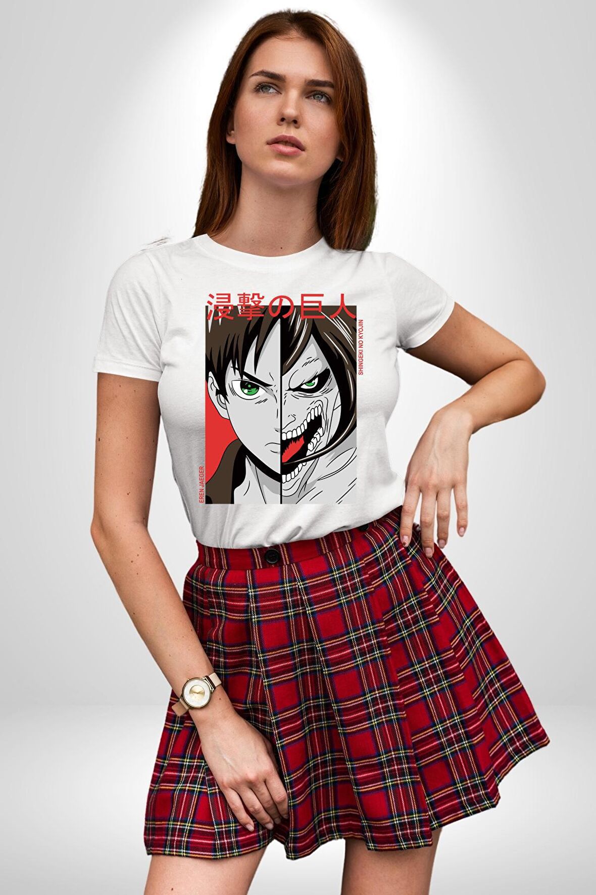 Anime Titan Saldırısı  Kadın Erkek Unisex Beyaz Organik Baskılı T-Shirt Penye Yüksek Kalite