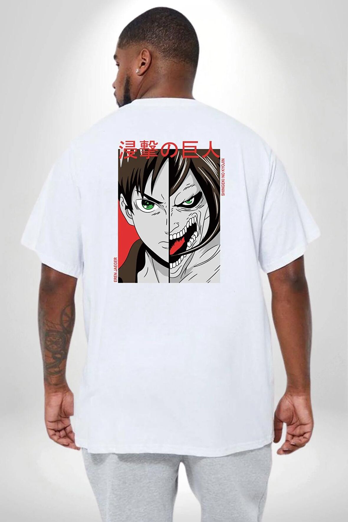 Anime Titan Saldırısı  Büyük Beden Beyaz Tişört Kadın Erkek Ünisex Sırt Baskılı