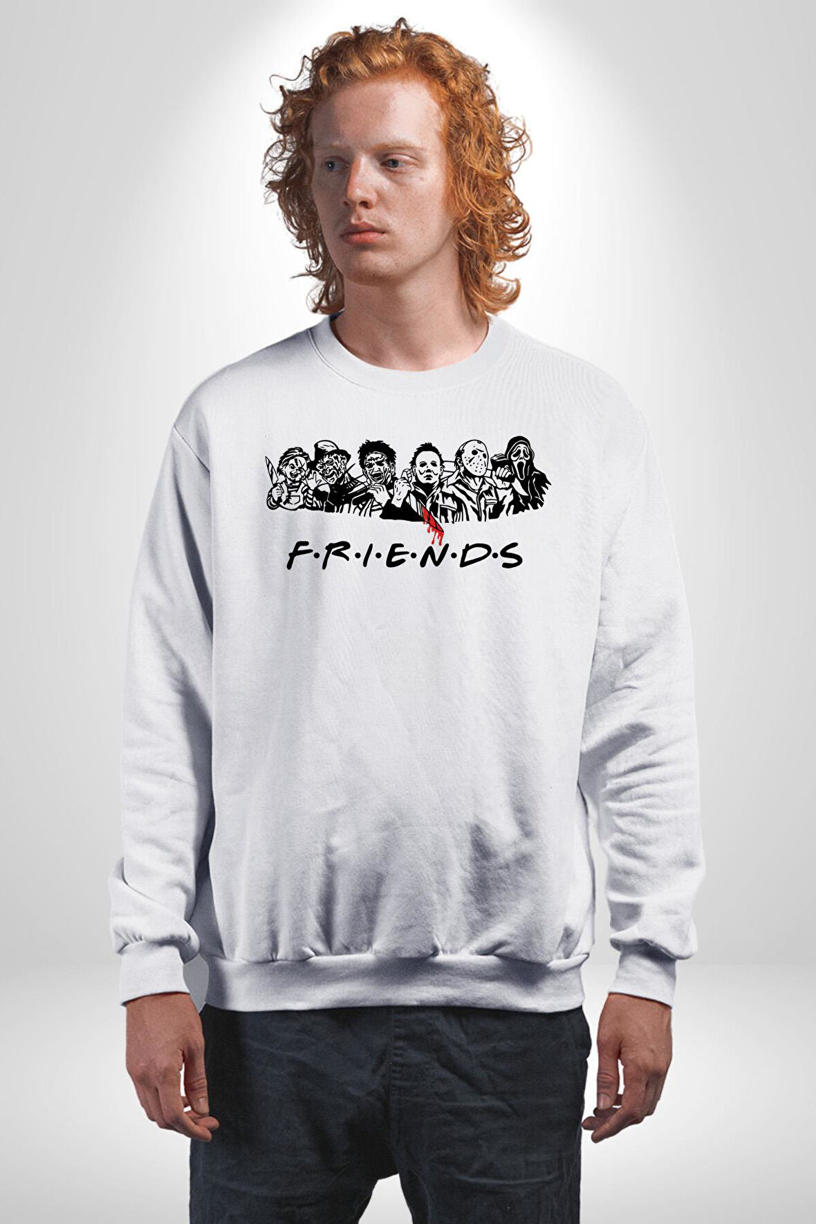 FRIENDS Korku Film Kahramanları Kadın Erkek Beyaz Sweatshirt 