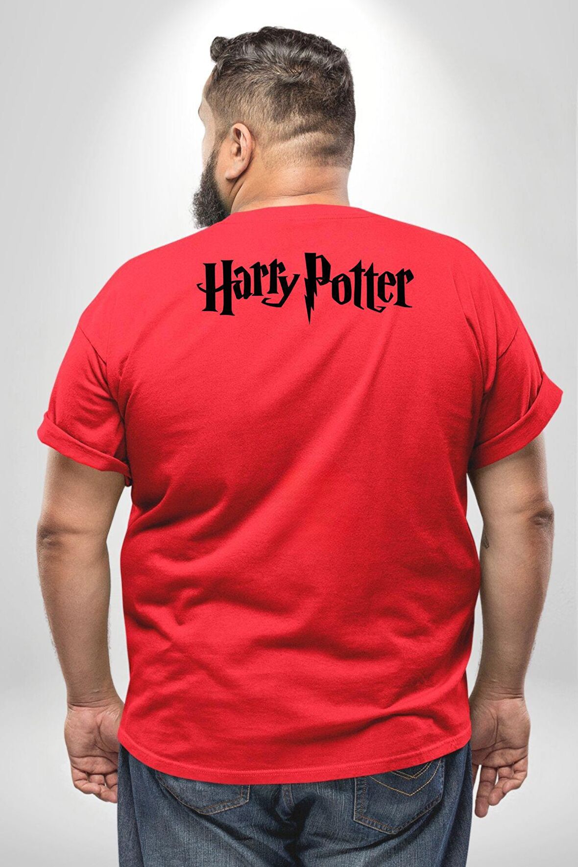 Harry Potter Büyük Beden Kırmızı Tişört Kadın Erkek Ünisex Sırt Baskılı
