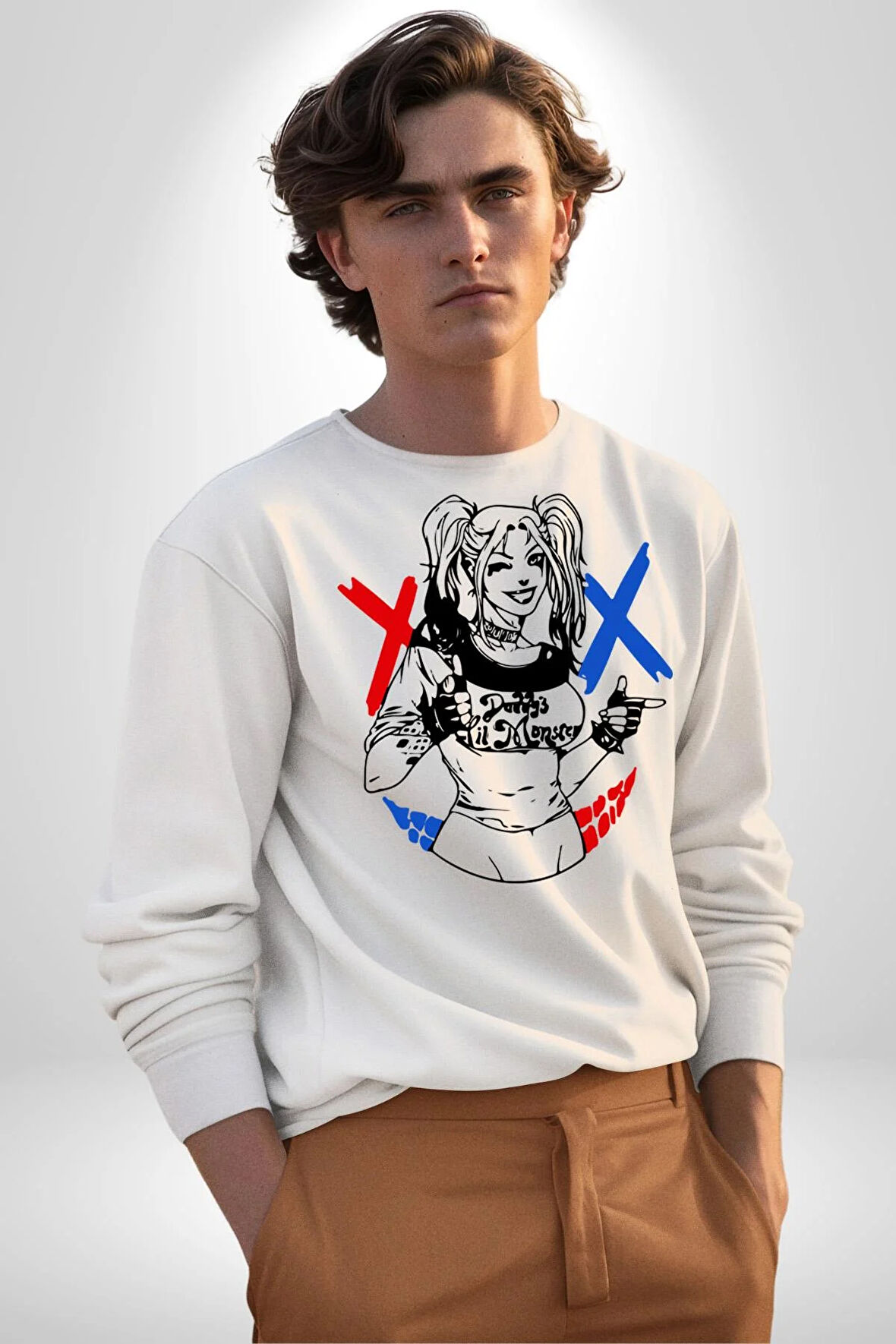 Harley Quinn Kadın Erkek Beyaz Sweatshirt 