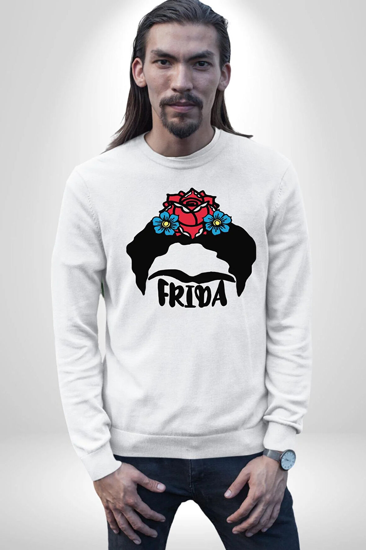 Frida Kahlo Kadın Erkek Beyaz Sweatshirt 