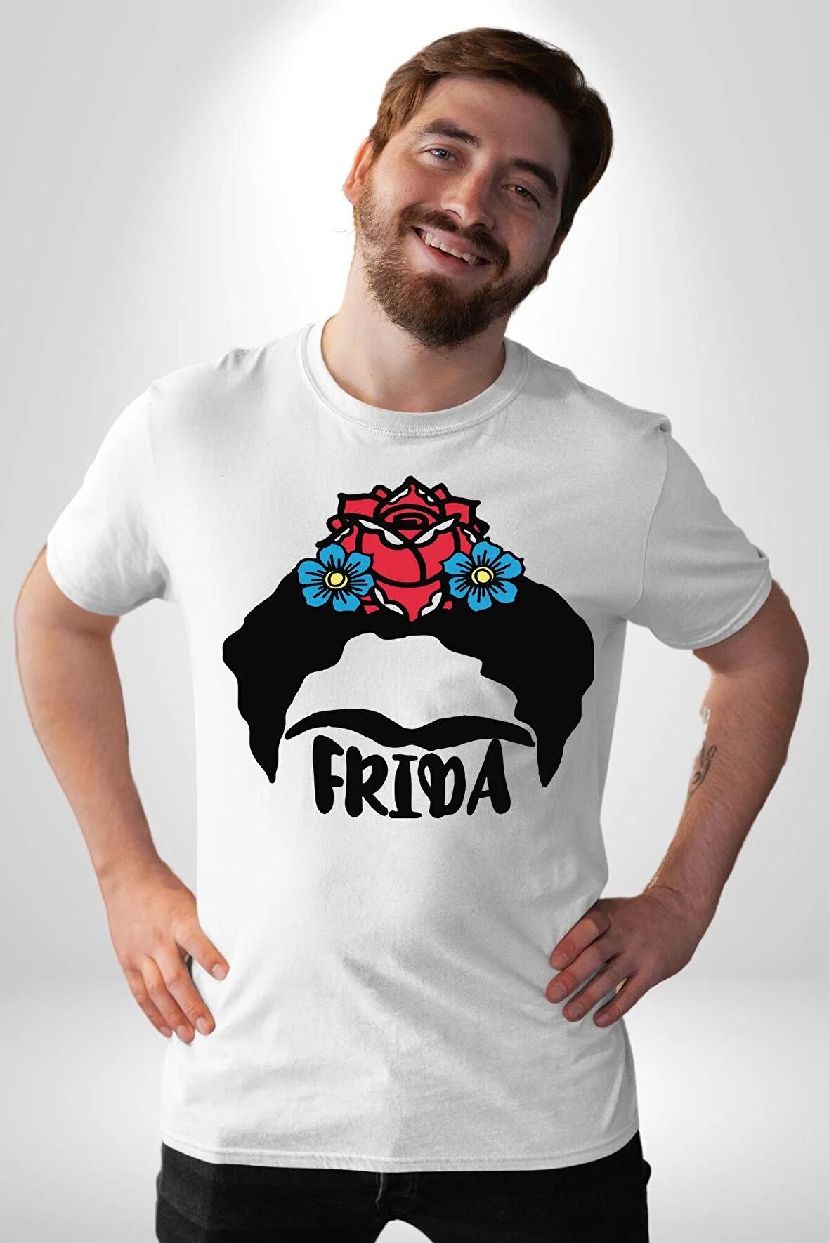Frida Kahlo Kadın Erkek Unisex Beyaz Organik Baskılı T-Shirt Penye Yüksek Kalite