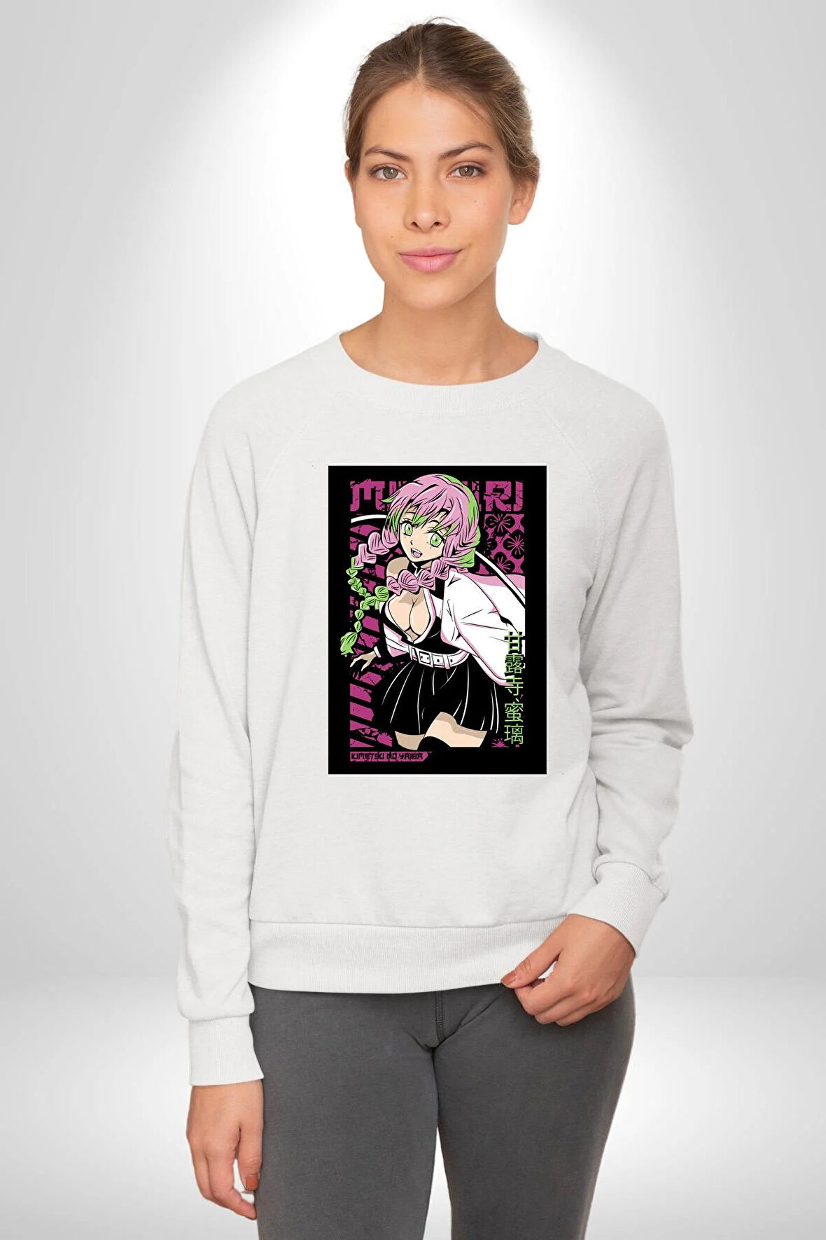Anime Demon Slayer Kimetsu No Yaiba Mitsuri Kanroji Kadın Erkek Beyaz Sweatshirt 