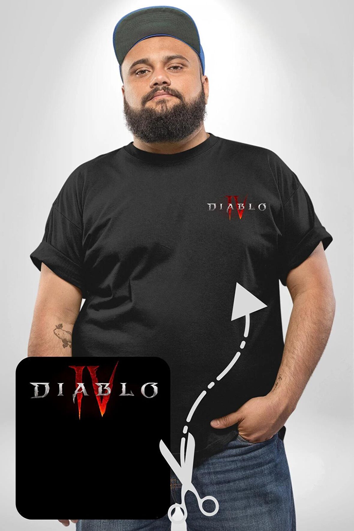 DIABLO oyun  Siyah Büyük Beden Kadın Basic Minimal Baskılı Tişört