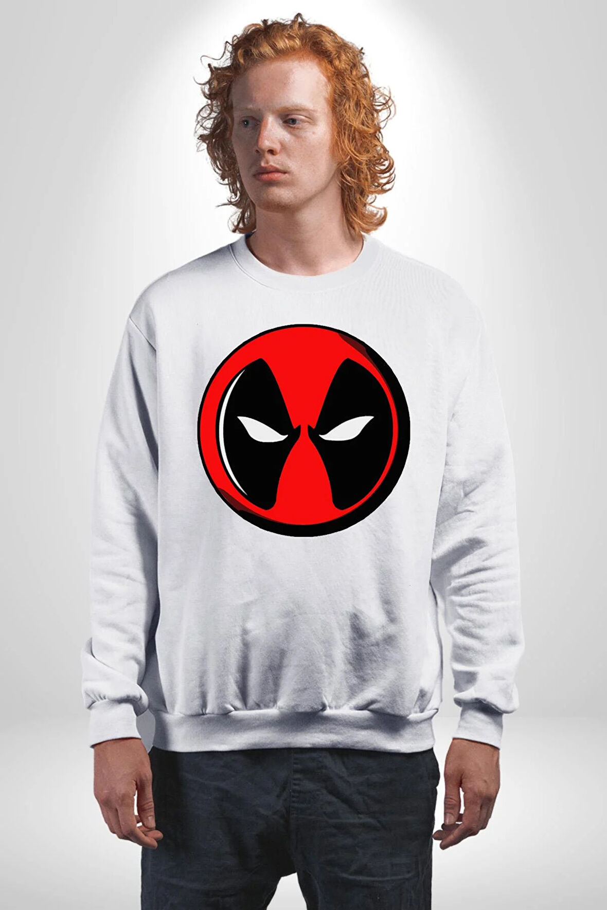 Deadpool Maske Kadın Erkek Beyaz Sweatshirt 