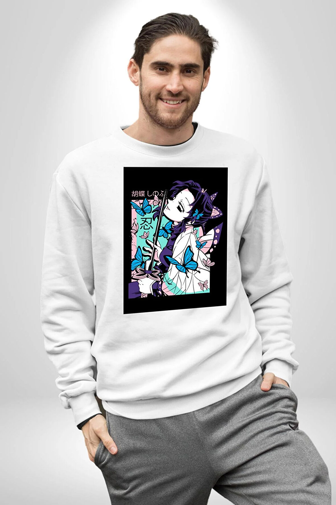 Shinobu Kocho Demon Slayer  Kadın Erkek Beyaz Sweatshirt 
