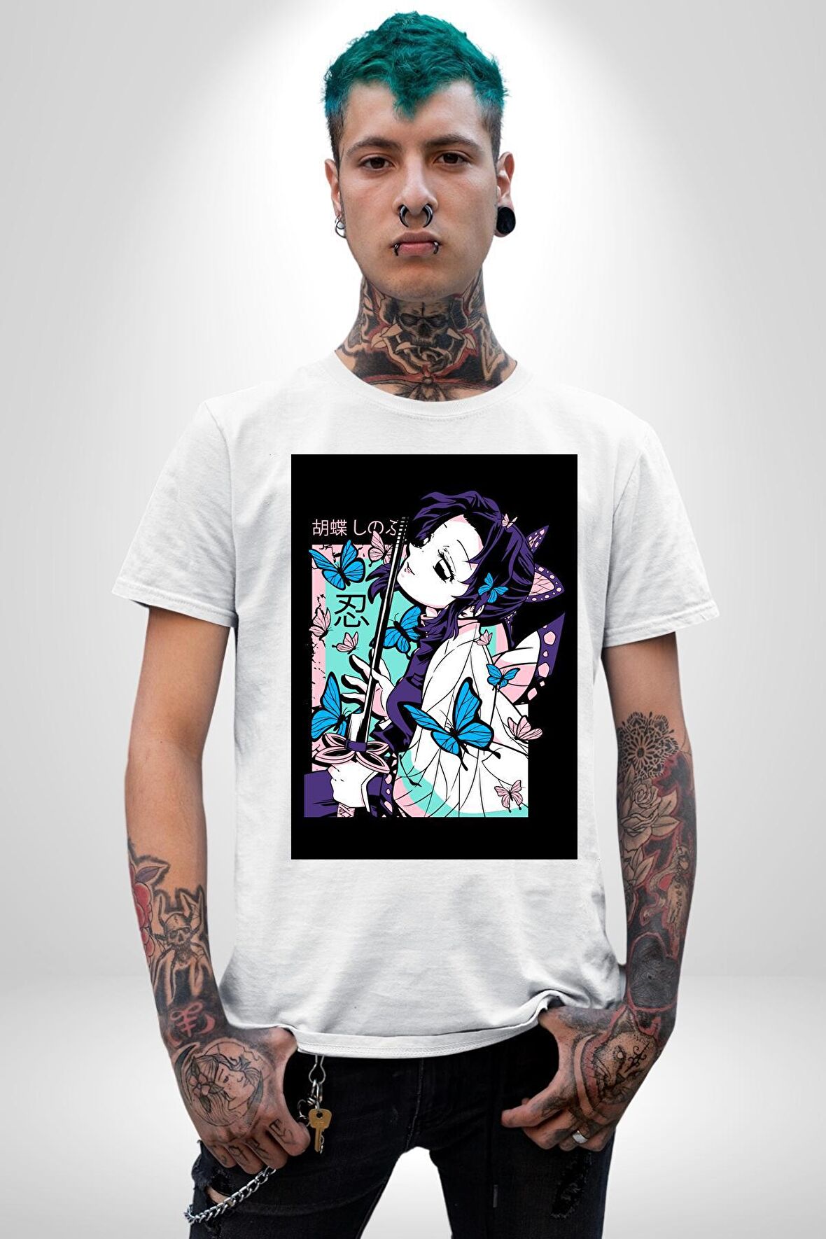 Shinobu Kocho Demon Slayer  Kadın Erkek Unisex Beyaz Organik Baskılı T-Shirt Penye Yüksek Kalite