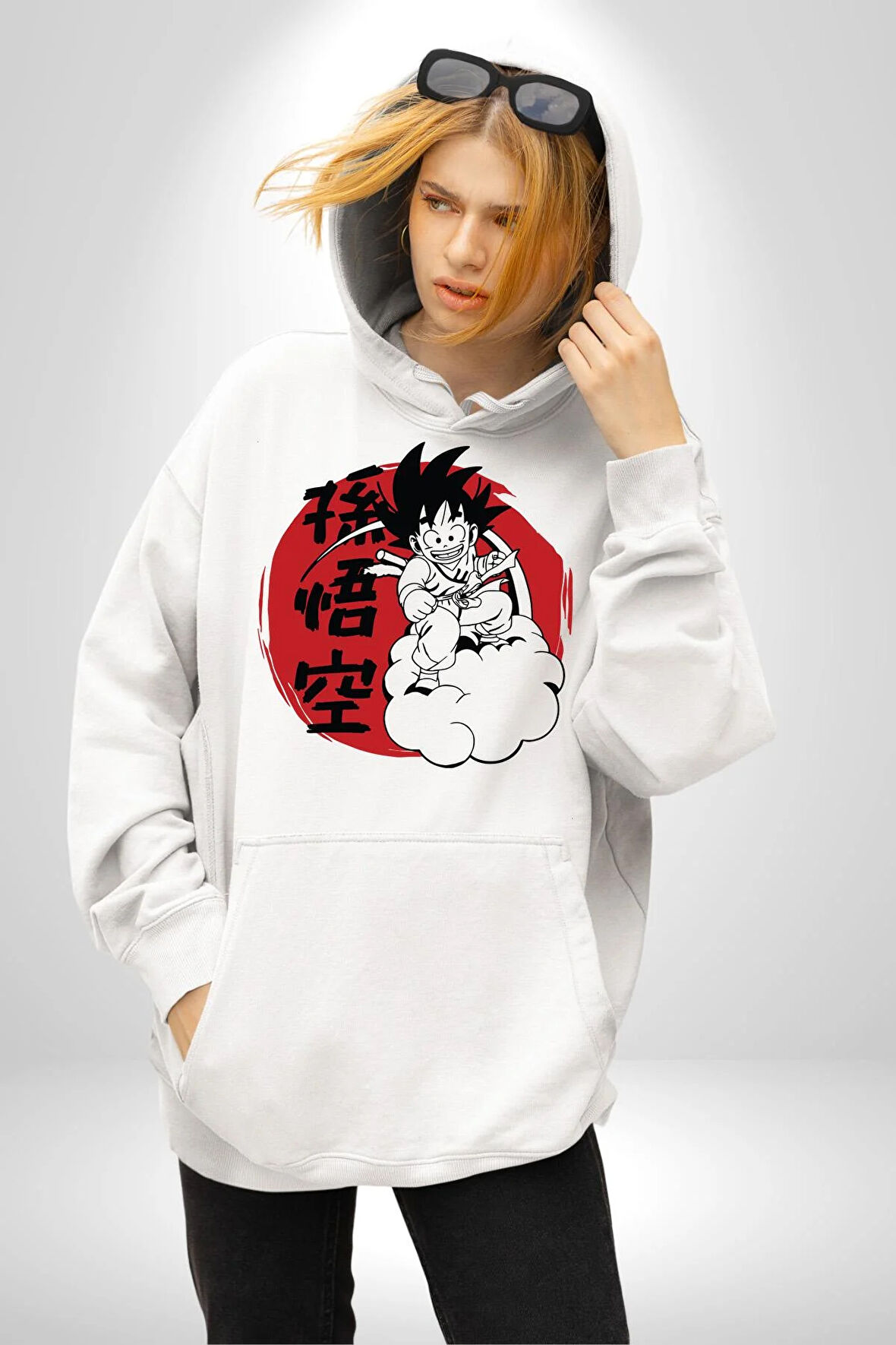 Drogon Ball Goku Anime Kadın Erkek  Beyaz Kapüşonlu Sweatshirt Hoodie