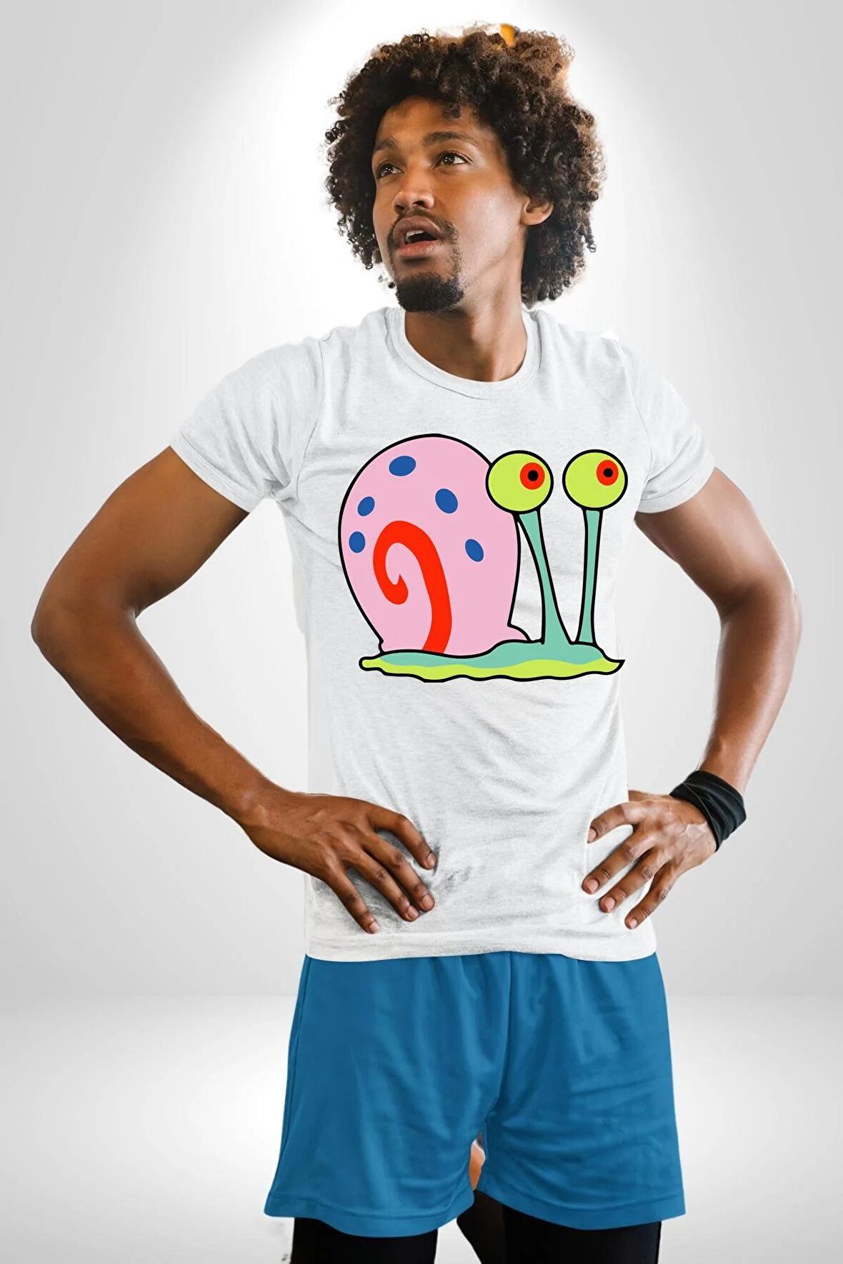 Sunger Bob Gary Salyangoz Kadın Erkek Unisex Beyaz Organik Baskılı T-Shirt Penye Yüksek Kalite