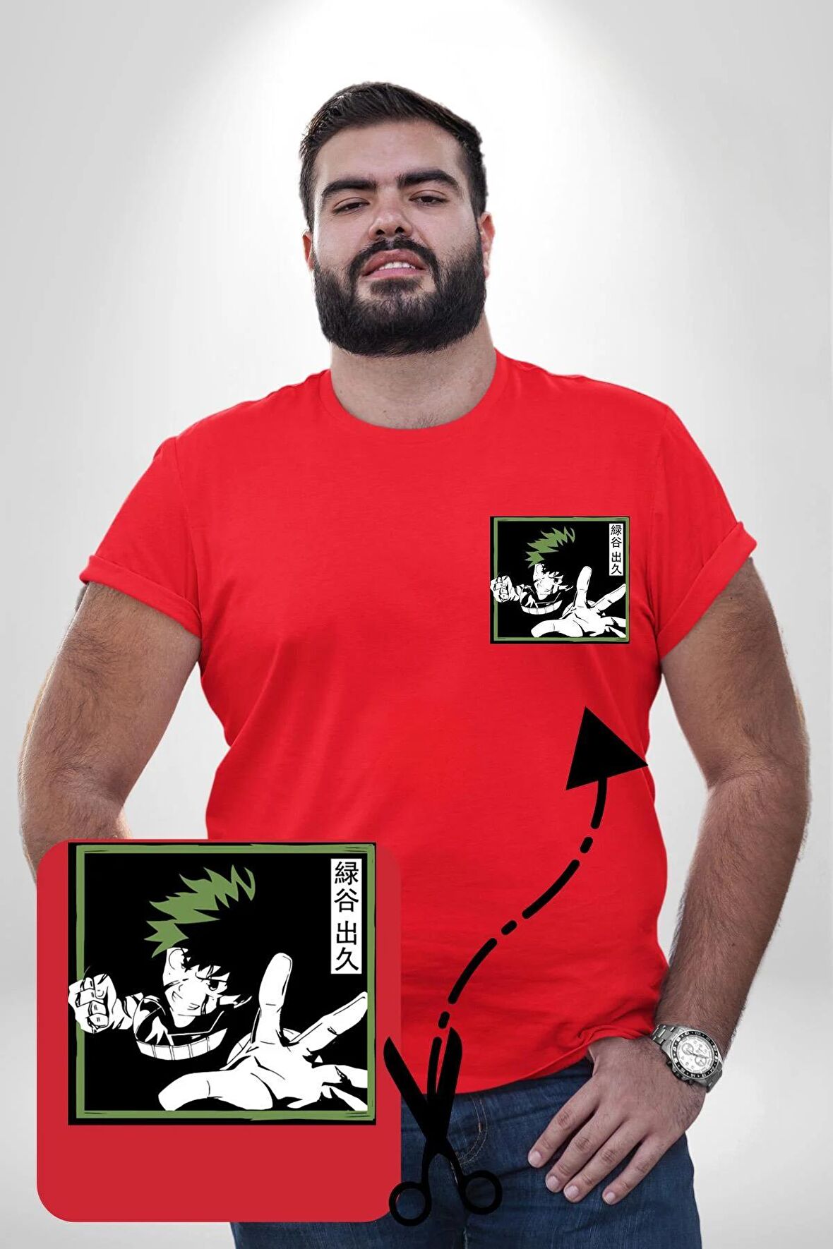 My Hero Academia  Dabi Anime  Kırmızı Büyük Beden Kadın Basic Minimal Baskılı Tişört