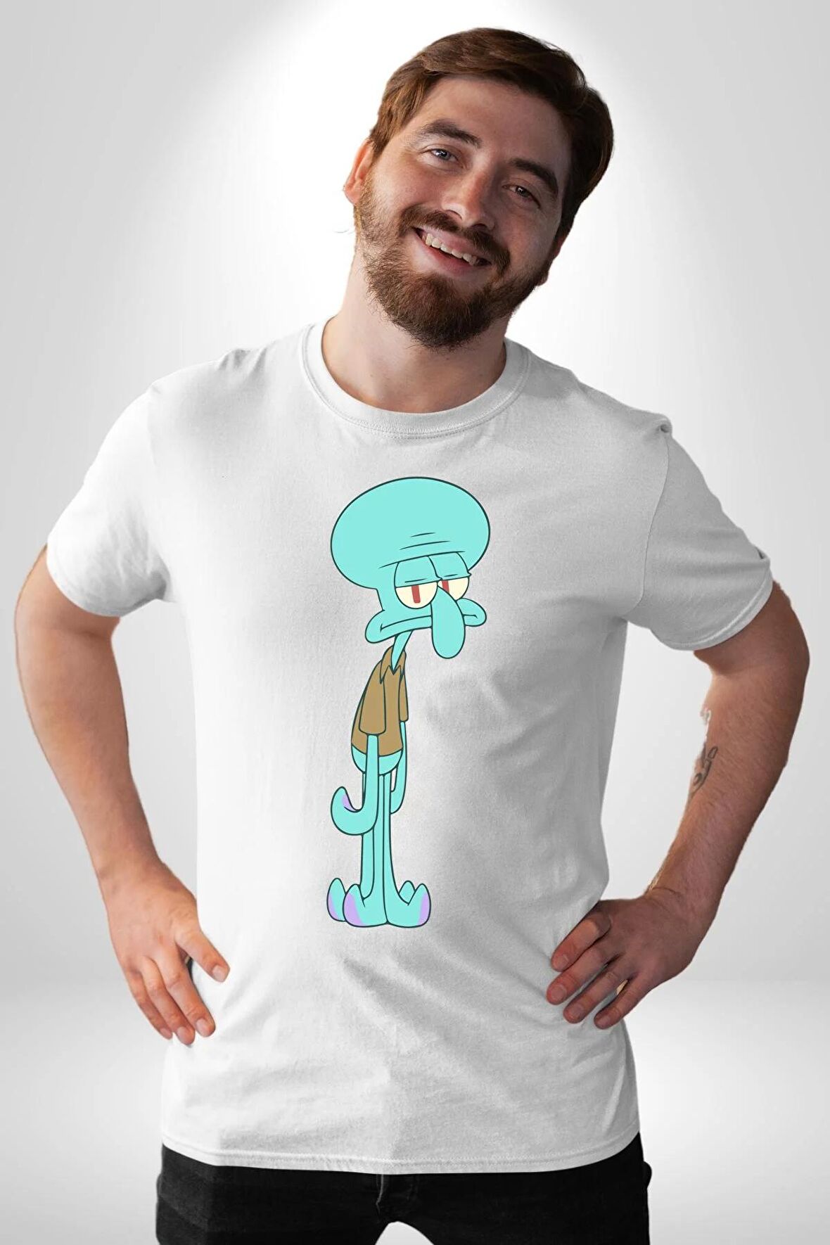 Squidwads Ahtapot Kadın Erkek Unisex Beyaz Organik Baskılı T-Shirt Penye Yüksek Kalite