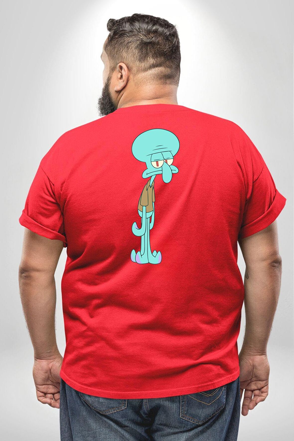 Squidwads Ahtapot Büyük Beden Kırmızı Tişört Kadın Erkek Ünisex Sırt Baskılı