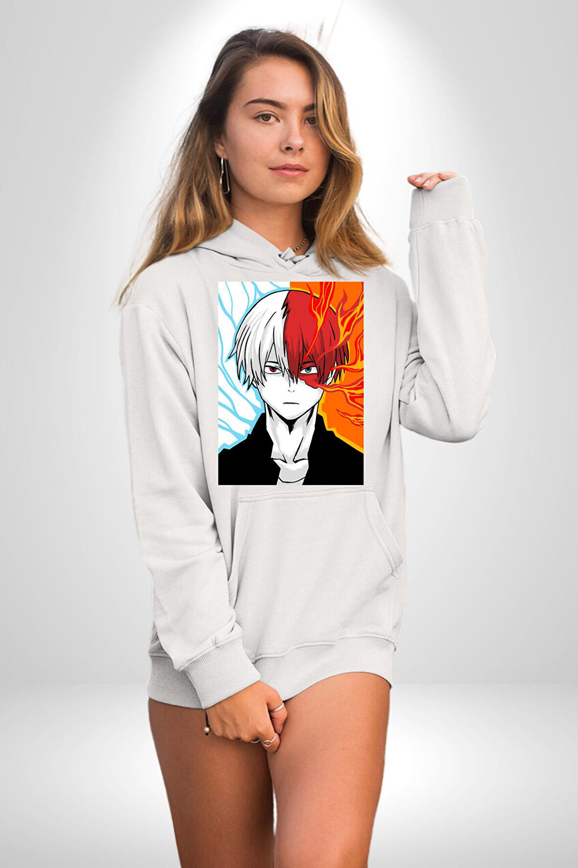 My Hero Academia Boku Anime  Kadın Erkek  Beyaz Kapüşonlu Sweatshirt Hoodie