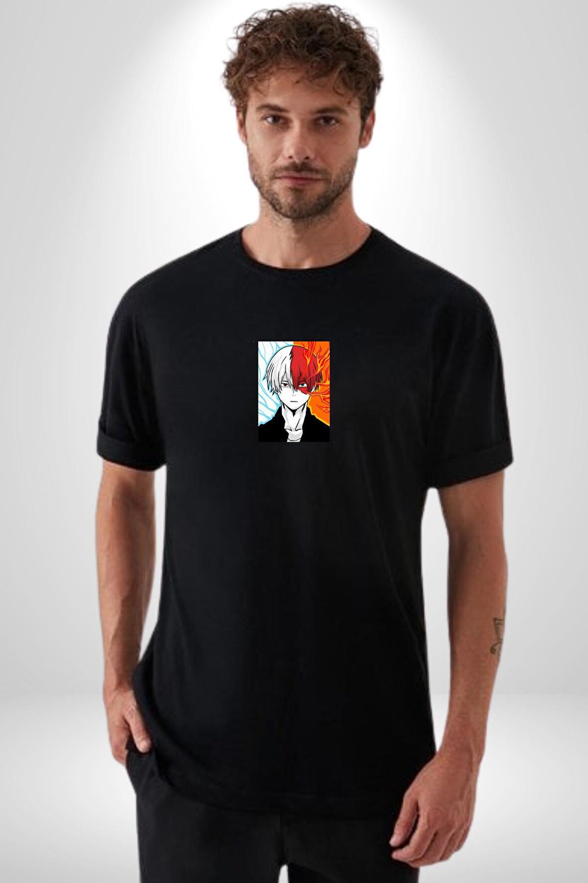 My Hero Academia Boku Anime  Siyah Oversize Kadın Erkek Ön Orta Minimal Baskılı Tişört