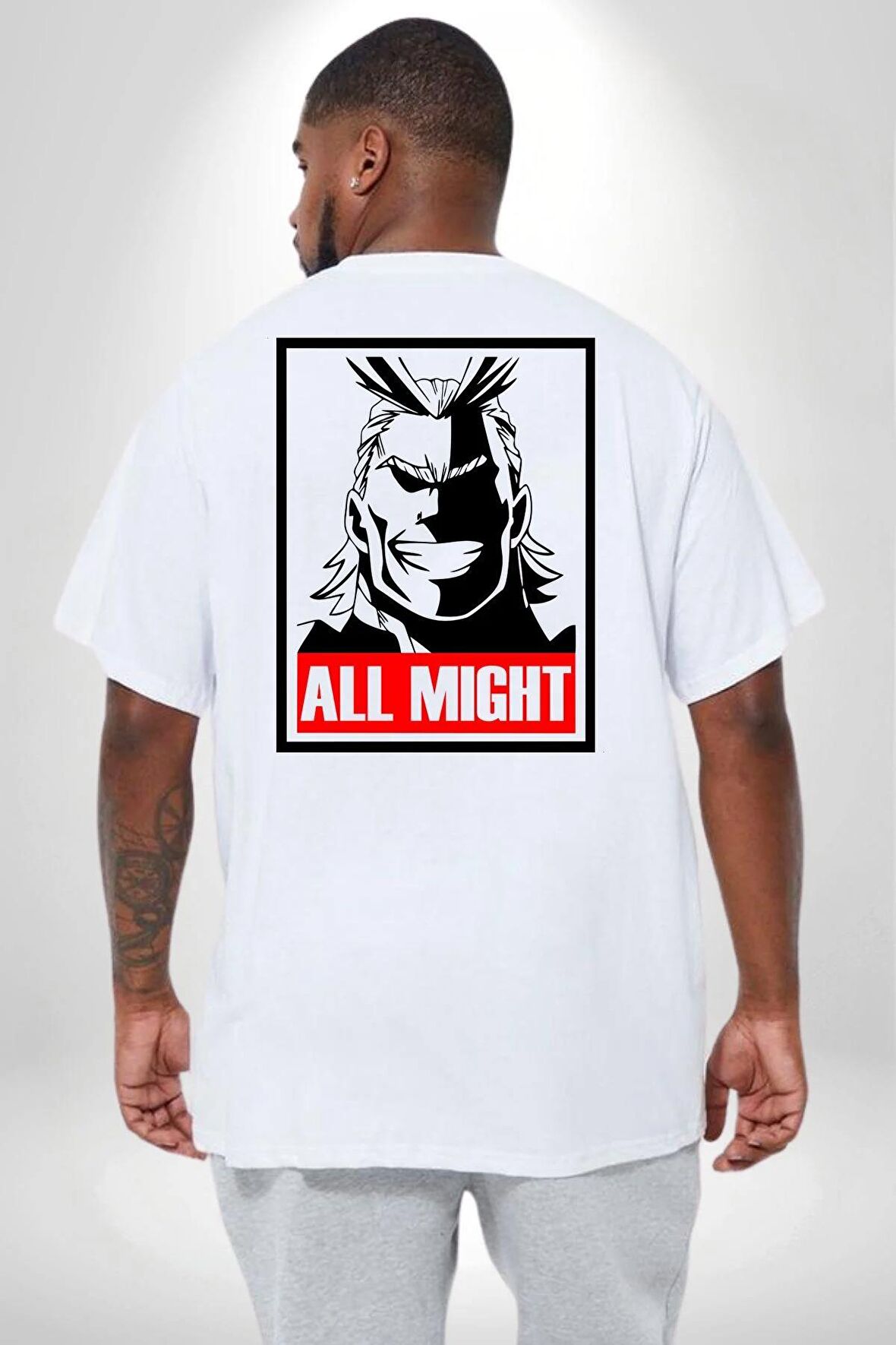 All Might Lahramanlık Akademim Anime Büyük Beden Beyaz Tişört Kadın Erkek Ünisex Sırt Baskılı