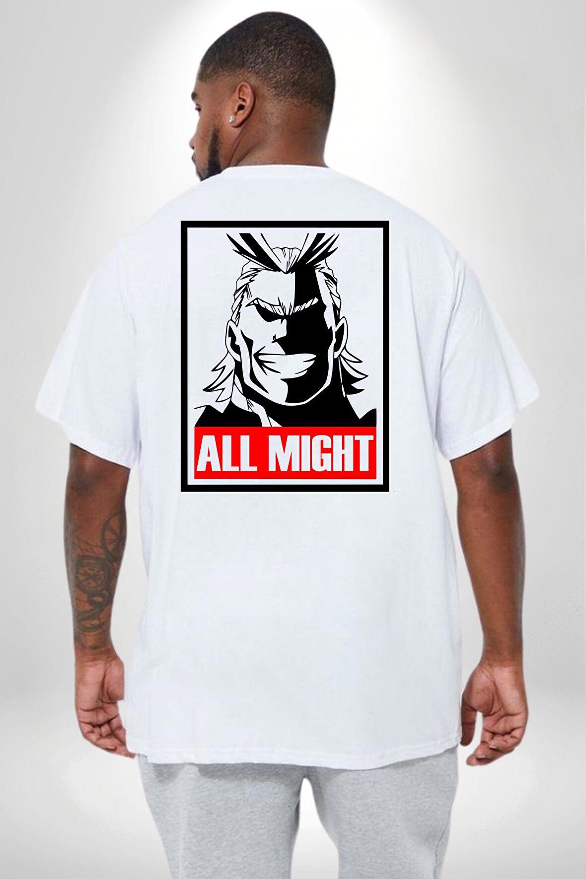 All Might Lahramanlık Akademim Anime Büyük Beden Beyaz Tişört Kadın Erkek Ünisex Sırt Baskılı
