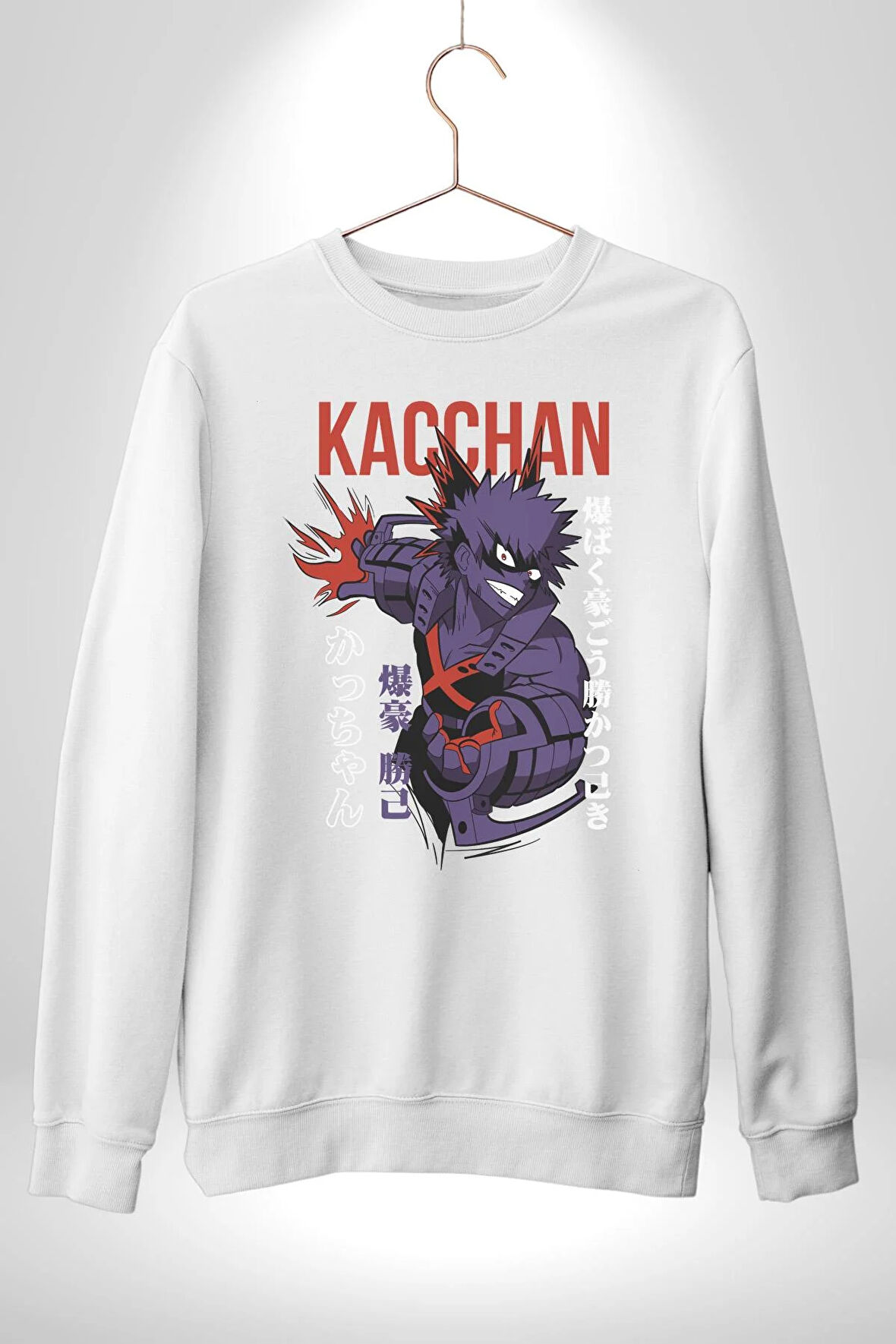Kasuki Bakugo Anime  Kadın Erkek Beyaz Sweatshirt 