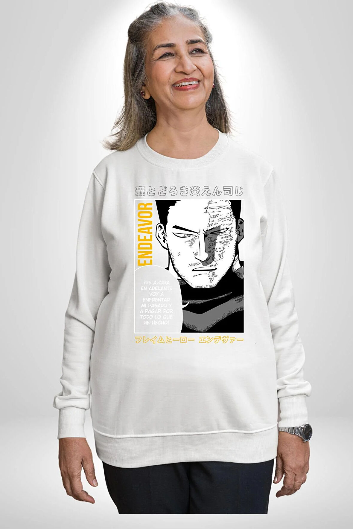 Enji Todoroki Manga Kadın Erkek Beyaz Sweatshirt 