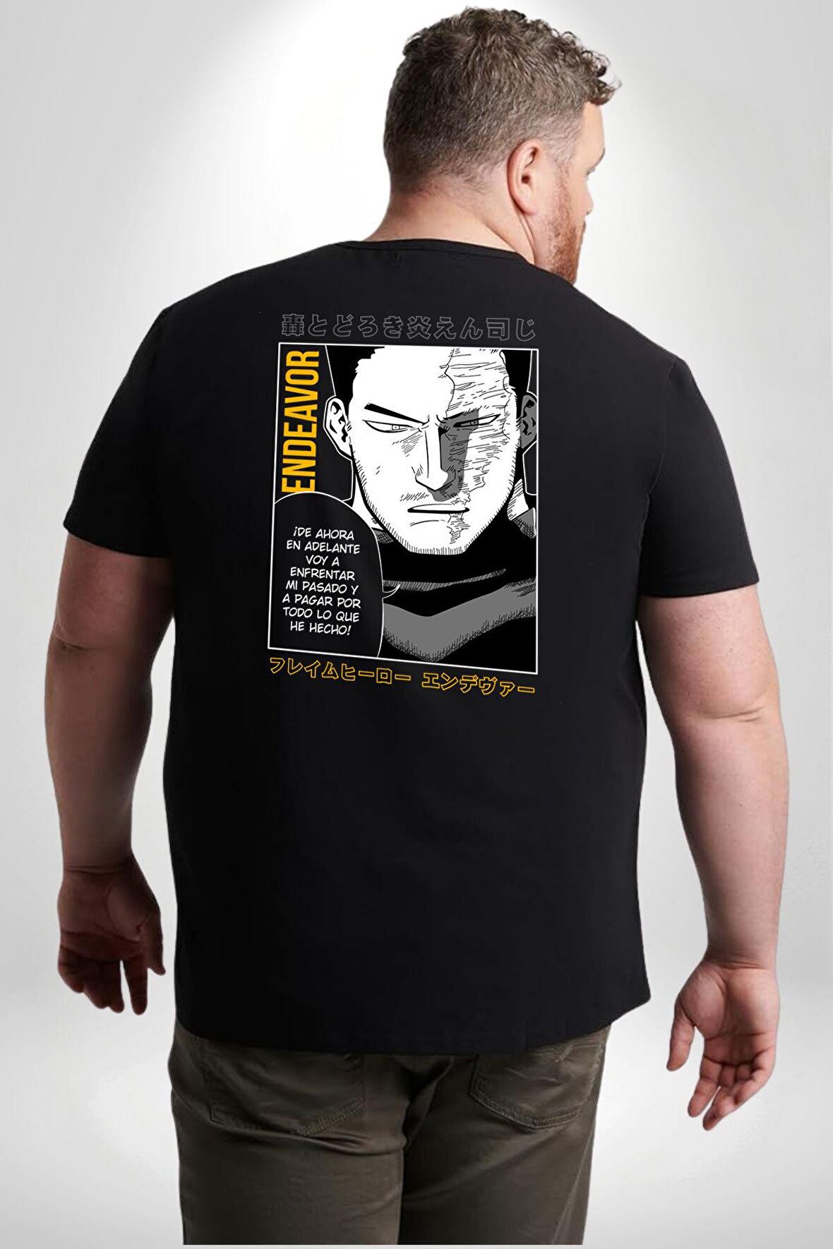 Enji Todoroki Manga Büyük Beden Siyah Tişört Kadın Erkek Ünisex Sırt Baskılı