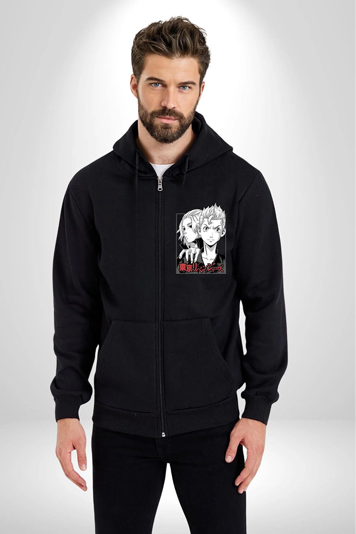 Tokyo İntikamcıları Anime Tokyo Revengers Kadın Erkek Siyah Kapüşonlu Fermuarlı Baskılı Hırka Sweatshirt