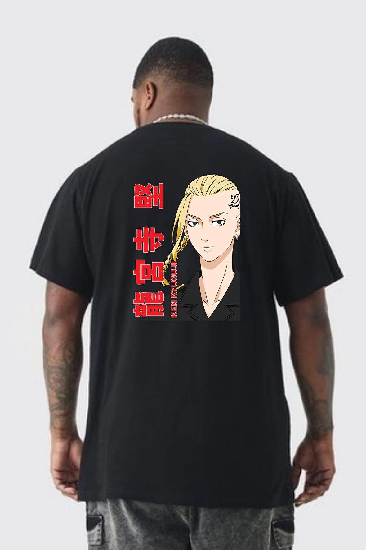 Ken Ryugujı Anime Tokyo İntikamcıları Büyük Beden Siyah Tişört Kadın Erkek Ünisex Sırt Baskılı