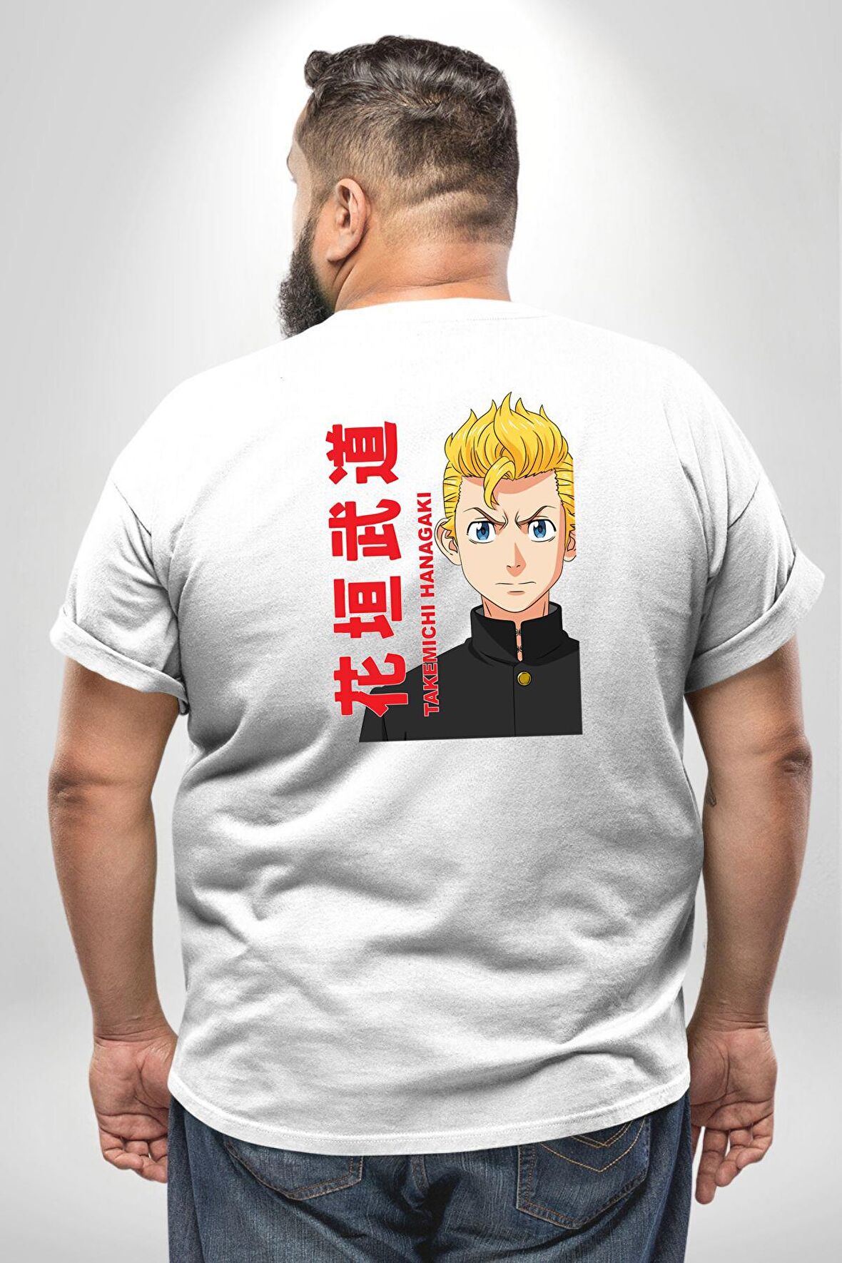 Takemichi Hanagaki Anime Tv Series Tokyo Revengers Büyük Beden Beyaz Tişört Kadın Erkek Ünisex Sırt Baskılı