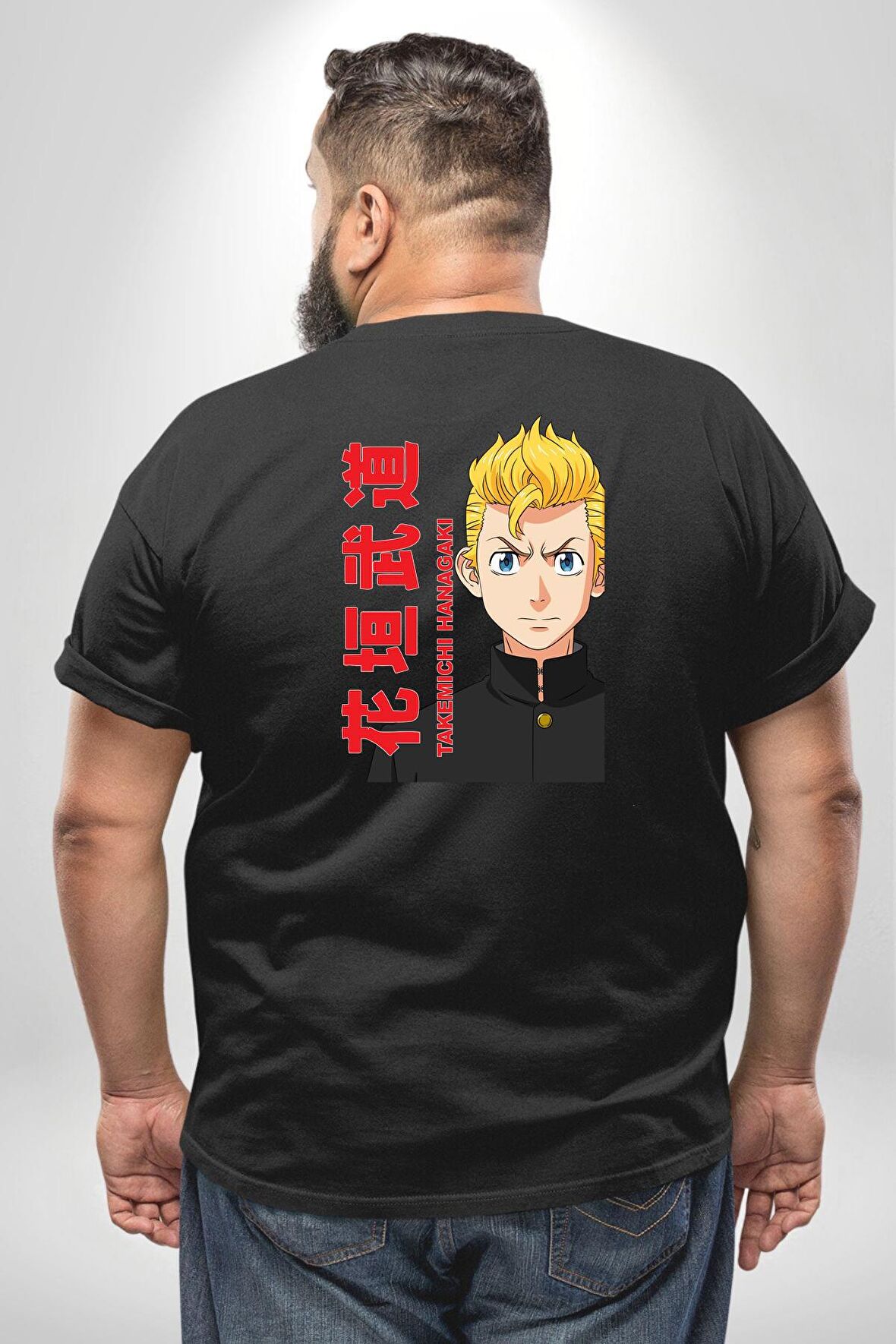 Takemichi Hanagaki Anime Tv Series Tokyo Revengers Büyük Beden Siyah Tişört Kadın Erkek Ünisex Sırt Baskılı