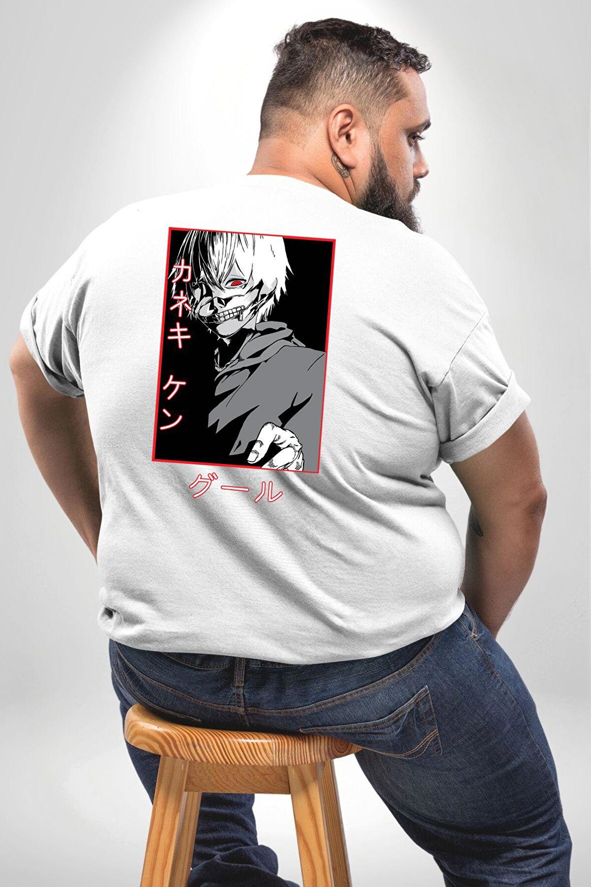 Kaneki Ken Kuma Japon Anime Şeytan Büyük Beden Beyaz Tişört Kadın Erkek Ünisex Sırt Baskılı