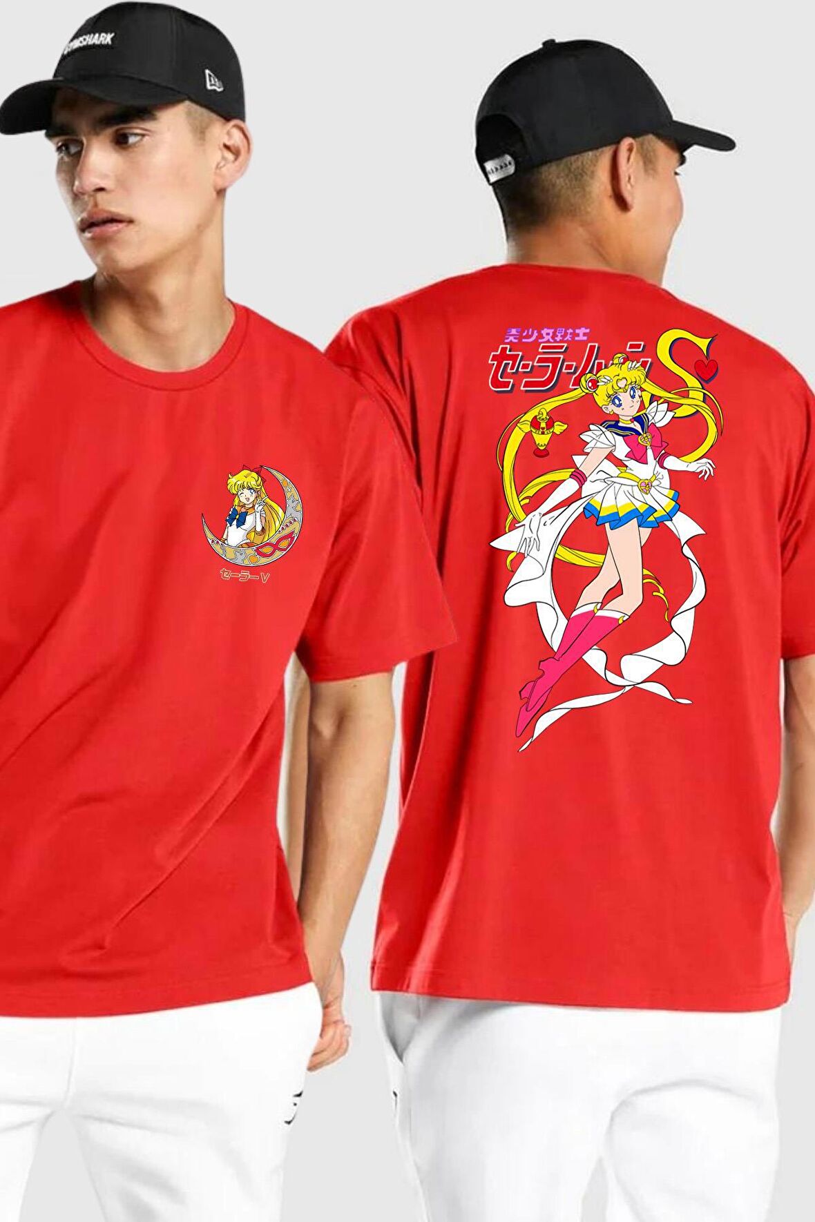Sailor Moon Anime Usagi Tsukino Kırmızı Oversize Kadın Erkek Ön ve Sırt Baskılı Tişört
