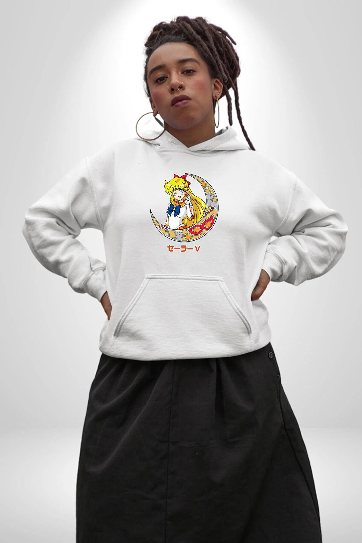 Sailor Moon Ay Savaşcısı Anime Kadın Erkek  Beyaz Kapüşonlu Sweatshirt Hoodie