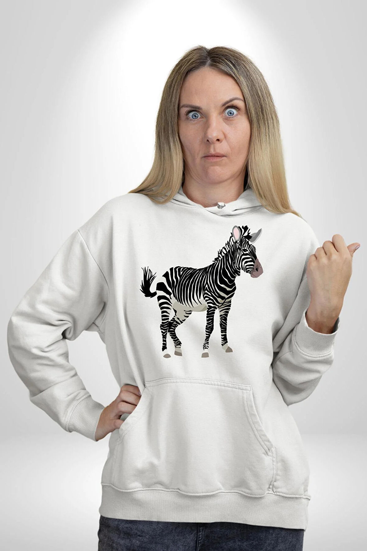 Zürafa Kadın Erkek  Beyaz Kapüşonlu Sweatshirt Hoodie