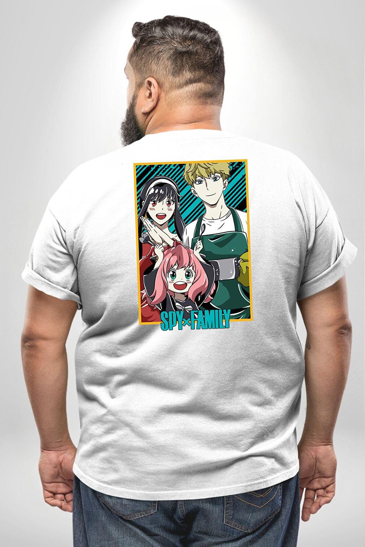 Spy X Family Anime Özel Tasarım Büyük Beden Beyaz Tişört Kadın Erkek Ünisex Sırt Baskılı