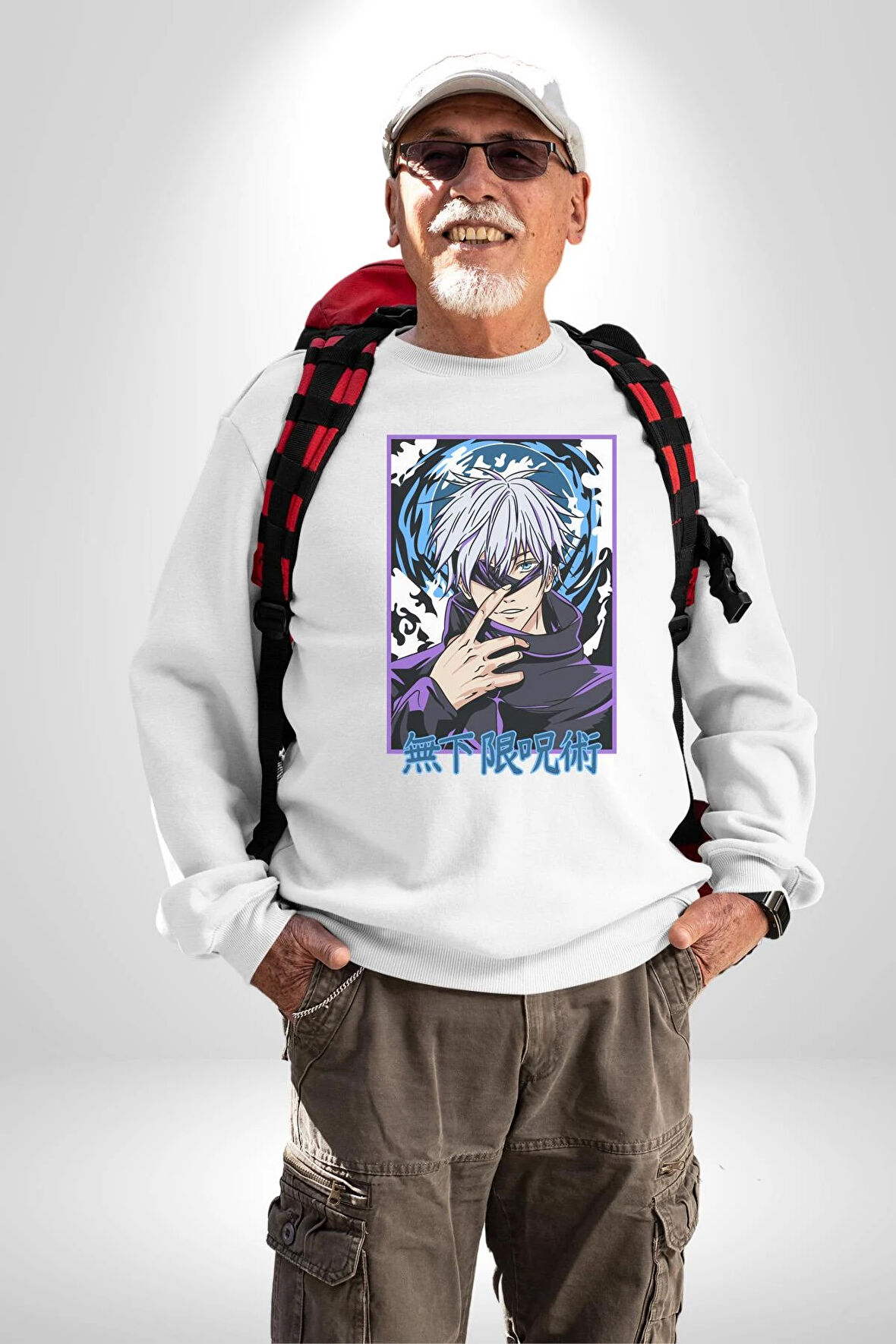 Jujutsu Vintage Washed - Megumi Gojo Anime Manga Kadın Erkek Beyaz Sweatshirt 