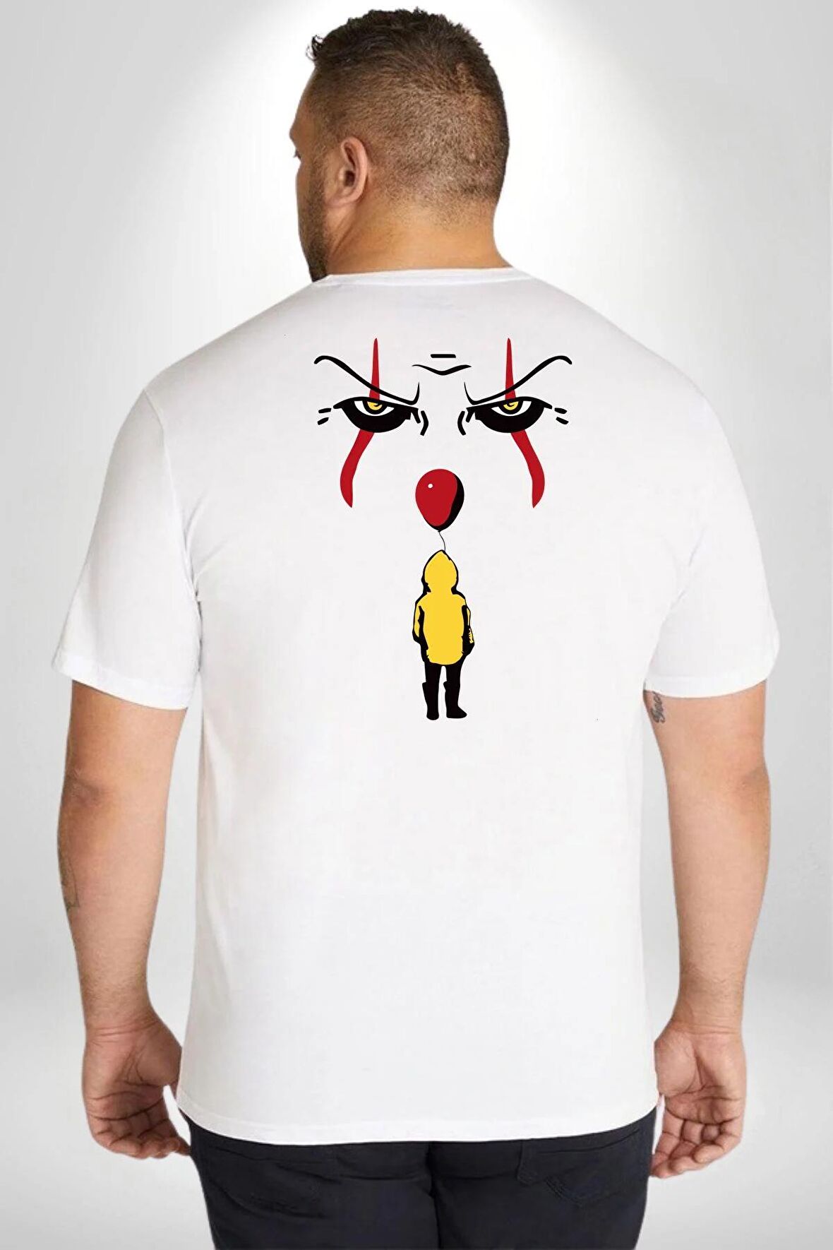 Pennywise Vs Georgie Korku Filmi Büyük Beden Beyaz Tişört Kadın Erkek Ünisex Sırt Baskılı