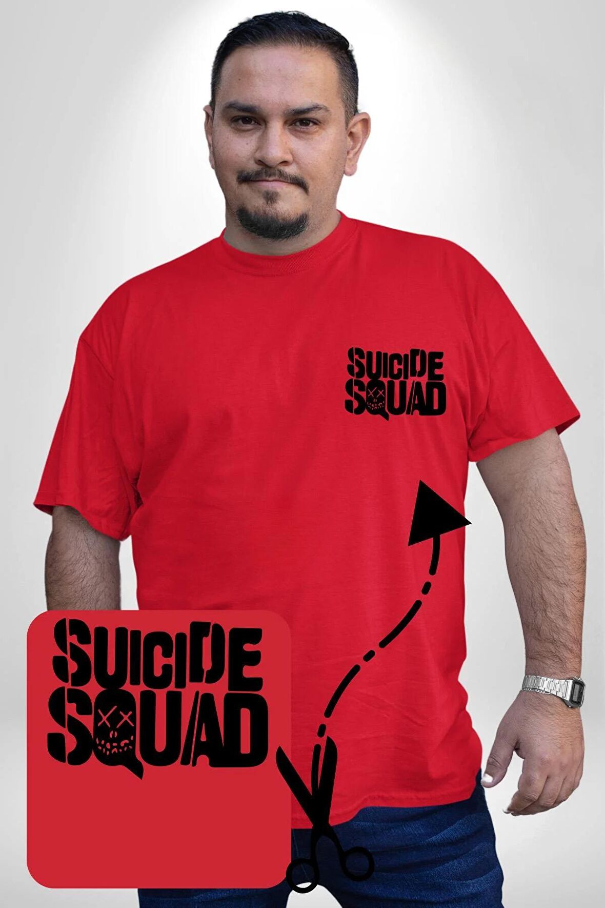 Suicide Squad  Kırmızı Büyük Beden Kadın Basic Minimal Baskılı Tişört