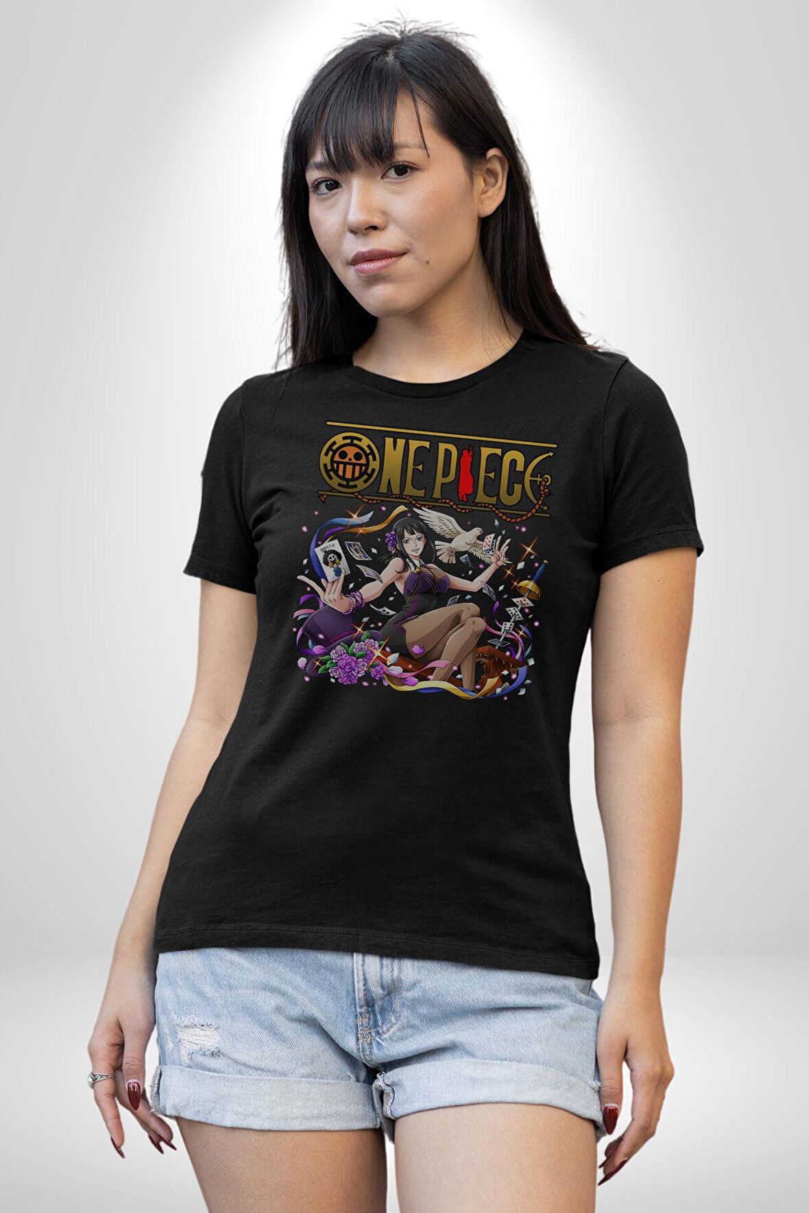 One Piece Nico Robin Kadın Erkek Unisex Siyah Organik Baskılı T-Shirt Penye Yüksek Kalite