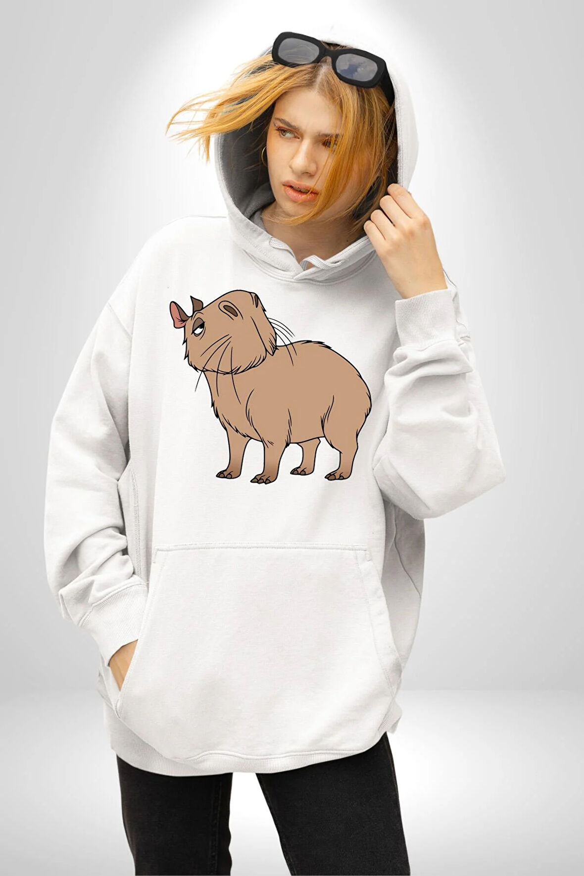 Chispi Kadın Erkek  Beyaz Kapüşonlu Sweatshirt Hoodie